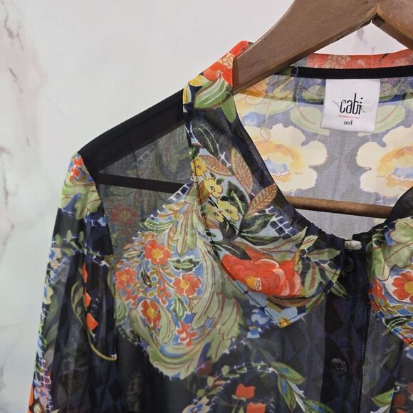 CAbi Shirt Womens Medium Blouse Amour Button Up Peter Pan Collar Floral 3072 - Picture 2 of 11